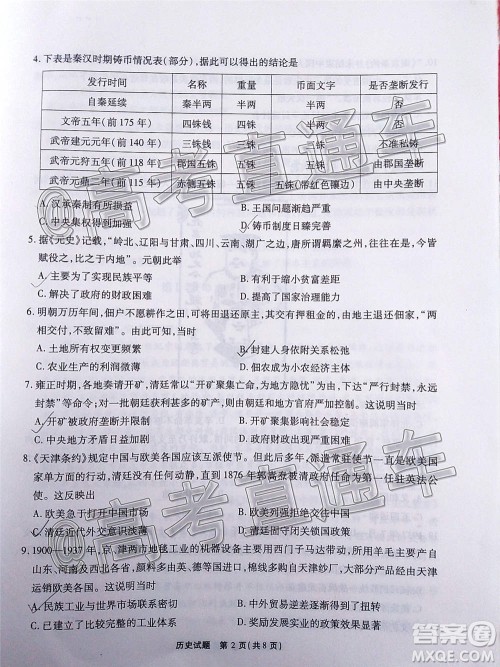 江淮十校2021届高三第二次质量检测历史试题及答案 江淮十校2021届高三第二次质量检测历史试题及答案