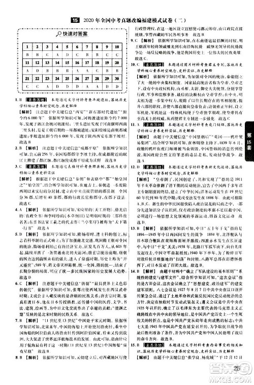 金考卷特快专递2021版福建中考45套汇编历史答案 金考卷特快专递2021版福建中考45套汇编历史答案