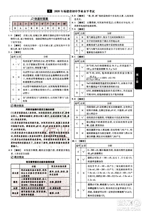 金考卷特快专递2021版福建中考45套汇编化学答案 金考卷特快专递2021版福建中考45套汇编化学答案