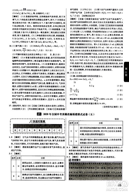 金考卷特快专递2021版福建中考45套汇编化学答案 金考卷特快专递2021版福建中考45套汇编化学答案