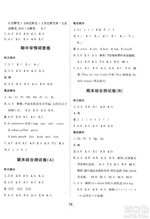 浙江大学出版社2020年浙江名卷英语三年级上册P人教版答案 浙江大学出版社2020年浙江名卷英语三年级上册P人教版答案