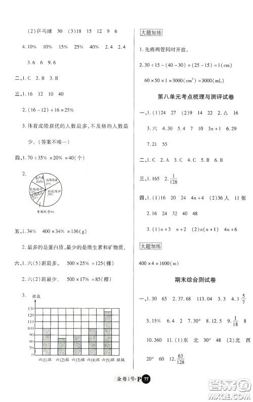 2020秋培优金卷1号全能卷六年级数学上册答案