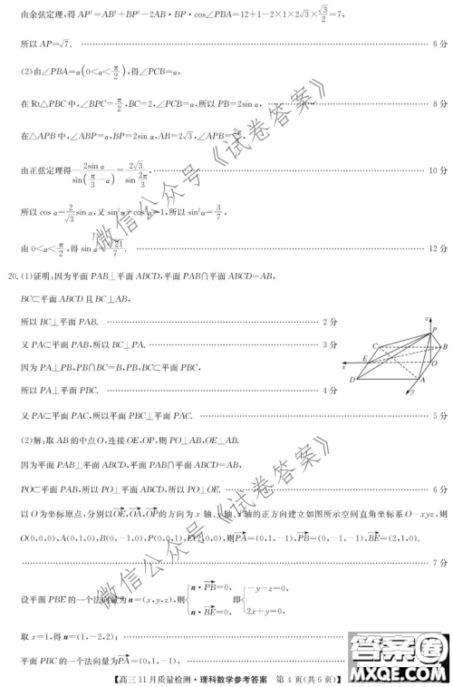 九师联盟2020-2021学年高三11月质量检测理科数学试题及答案 九师联盟2020-2021学年高三11月质量检测理科数学试题及答案