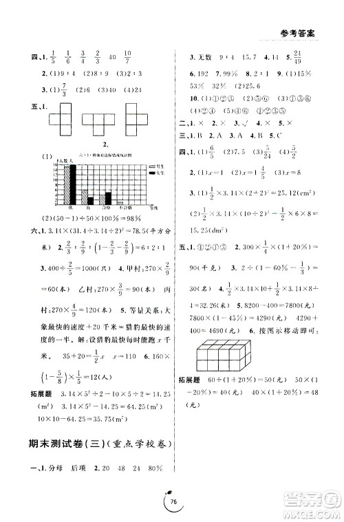 宁波出版社2020年浙江好卷数学六年级上册BS北师版答案