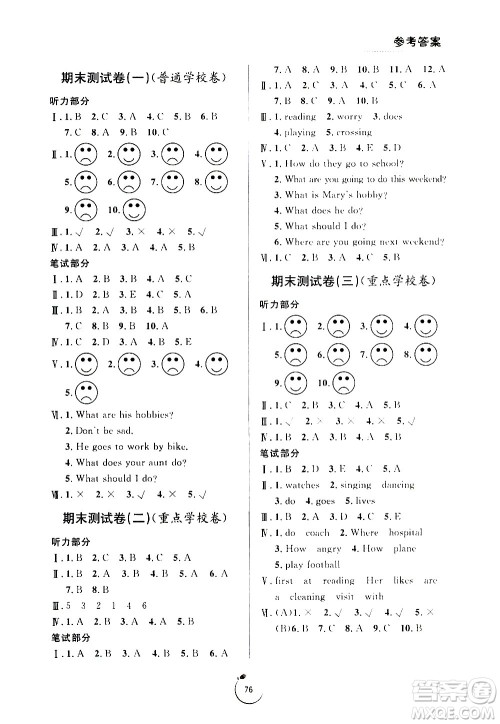 宁波出版社2020年浙江好卷英语六年级上册PEP人教版答案