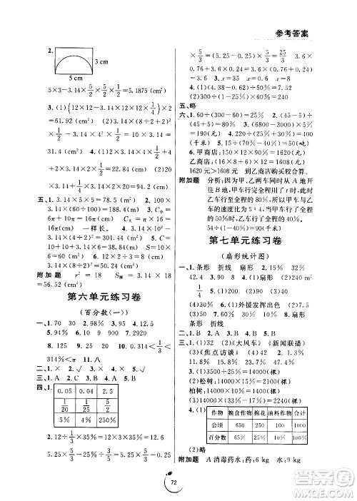 宁波出版社2020年浙江好卷数学六年级上册RJ人教版答案