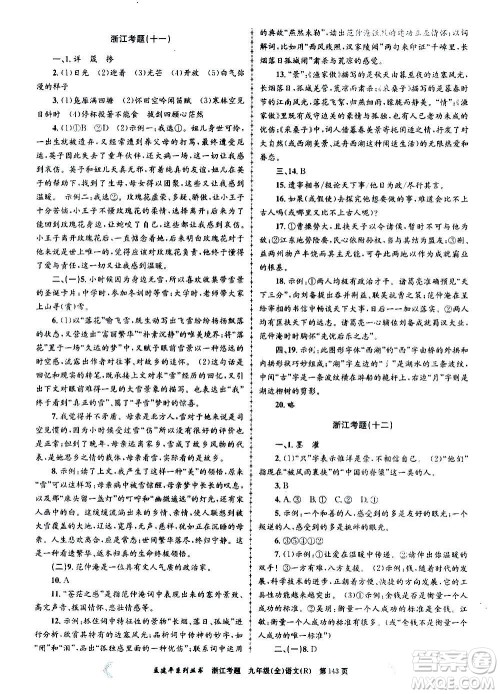 孟建平系列丛书2020年浙江考题语文九年级全一册R人教版答案