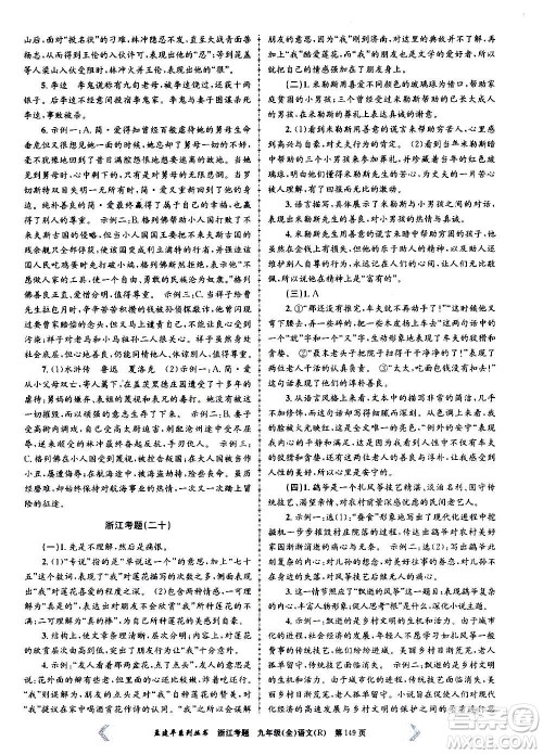 孟建平系列丛书2020年浙江考题语文九年级全一册R人教版答案