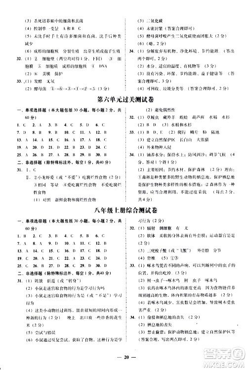 广东经济出版社2020年百分导学生物学八年级全一册统编版答案 广东经济出版社2020年百分导学生物学八年级全一册统编版答案