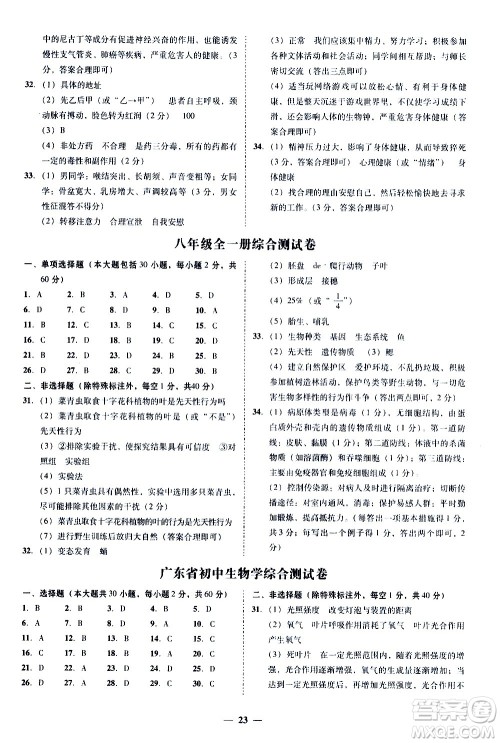 广东经济出版社2020年百分导学生物学八年级全一册统编版答案 广东经济出版社2020年百分导学生物学八年级全一册统编版答案