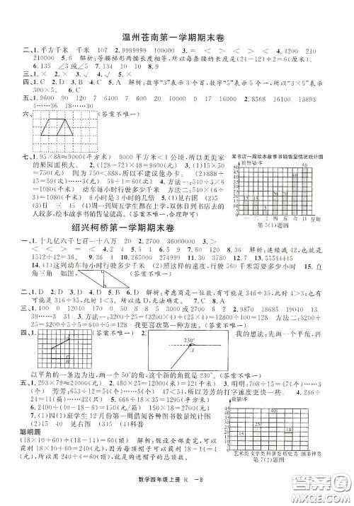 宁波出版社2020浙江各地期末迎考卷四年级数学上册人教版答案