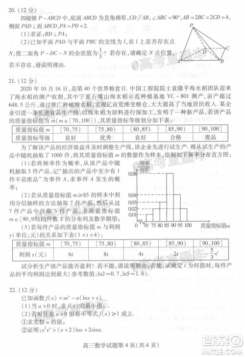 2021届潍坊市高三期中联考数学试题及答案