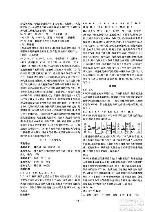 2020年新课程成长资源课时精练生物七年级上册苏科版答案