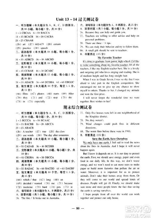 广东经济出版社2020年百分导学英语九年级全一册人教版答案