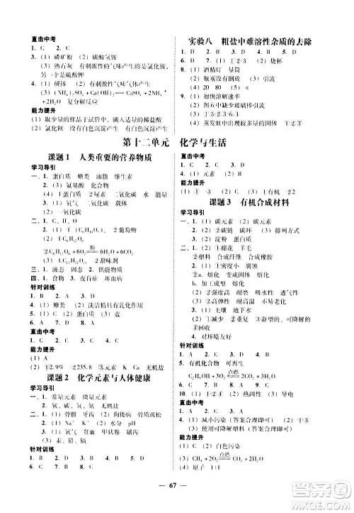 广东经济出版社2020年百分导学化学九年级全一册人教版答案