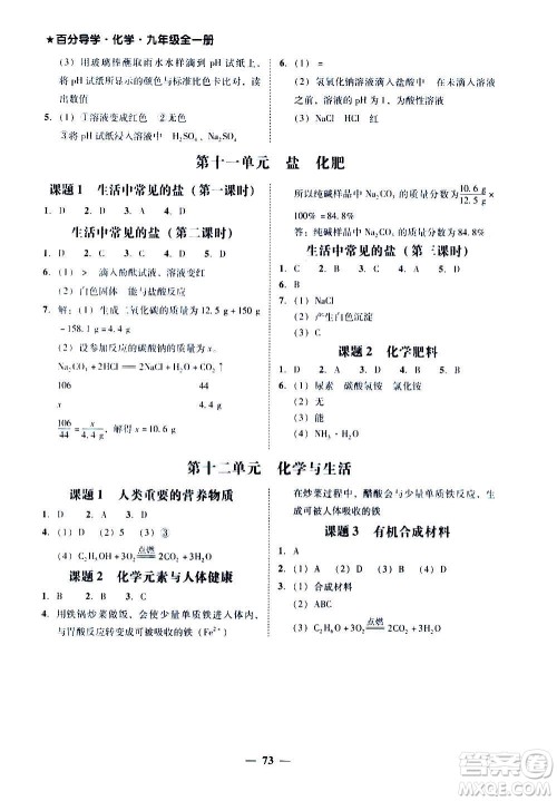 广东经济出版社2020年百分导学化学九年级全一册人教版答案