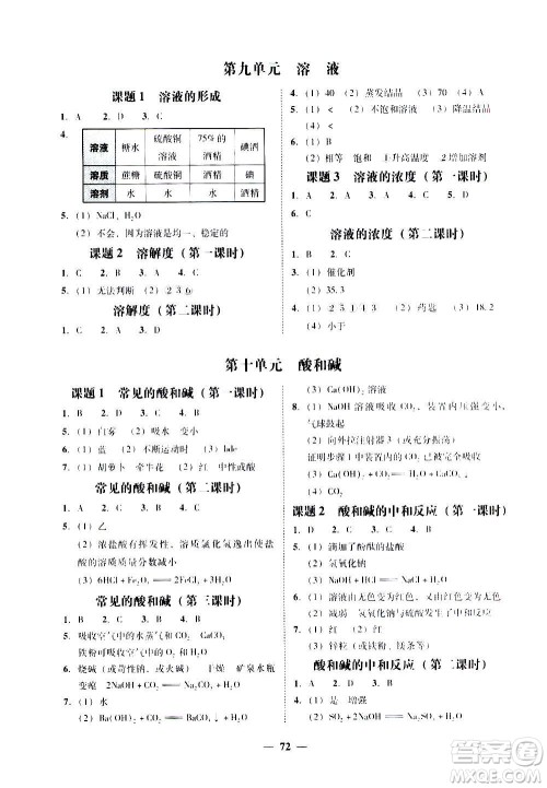 广东经济出版社2020年百分导学化学九年级全一册人教版答案