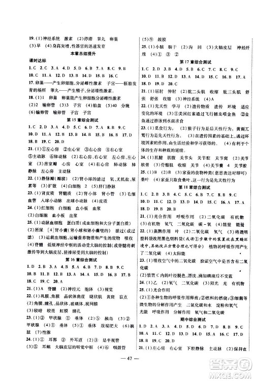 2020年新课程成长资源课时精练生物八年级上册苏科版答案