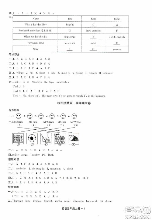 宁波出版社2020浙江各地期末迎考卷五年级英语上册PEP人教版答案 宁波出版社2020浙江各地期末迎考卷五年级英语上册PEP人教版答案