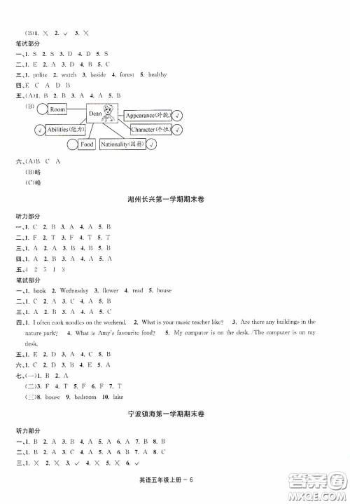 宁波出版社2020浙江各地期末迎考卷五年级英语上册PEP人教版答案 宁波出版社2020浙江各地期末迎考卷五年级英语上册PEP人教版答案