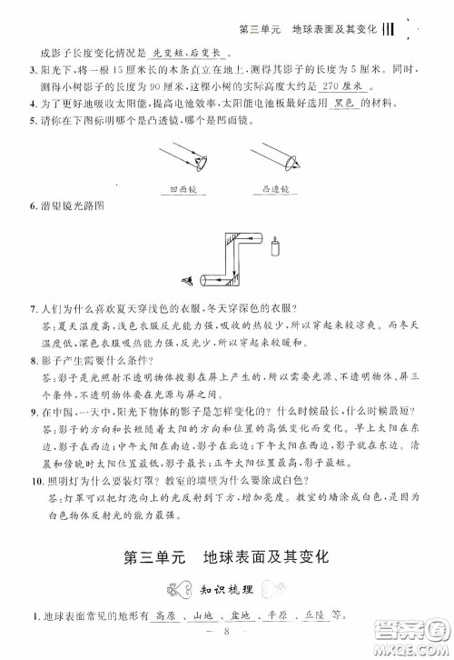 宁波出版社2020迎考复习清单五年级科学上册答案