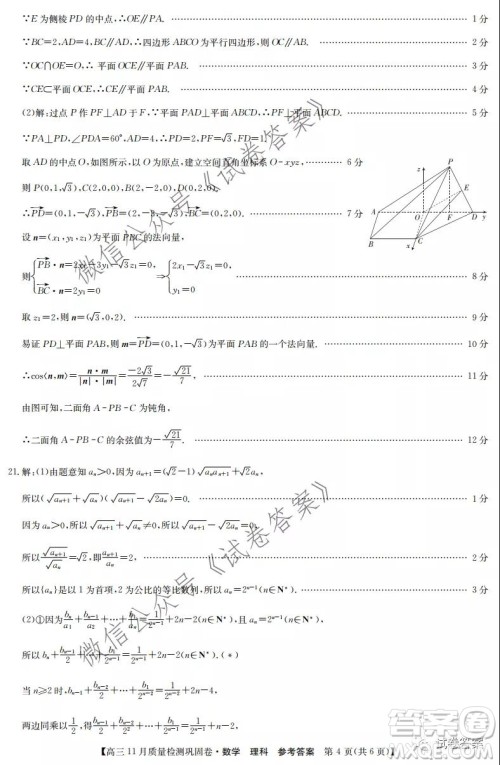 九师联盟2020-2021学年高三11月质量检测巩固卷理科数学试题及答案