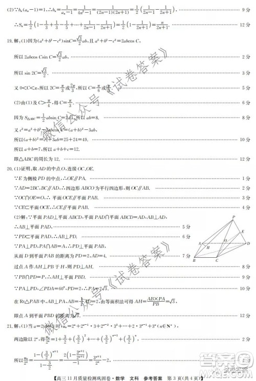九师联盟2020-2021学年高三11月质量检测巩固卷文科数学试题及答案