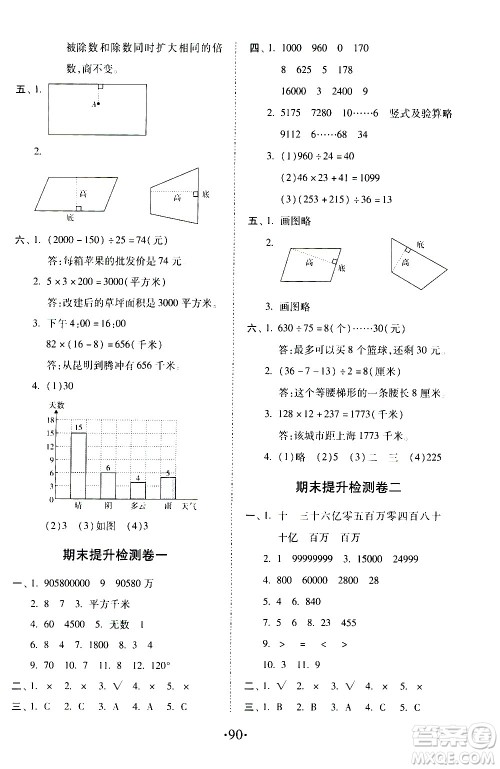 内蒙古少年儿童出版社2020本土第1卷数学四年级上册人教版答案