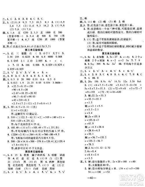 电子科技大学出版社2020年本土卷数学五年级上册人教版答案