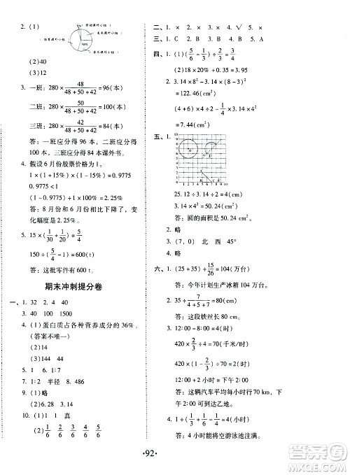 内蒙古少年儿童出版社2020本土第1卷数学六年级上册人教版答案