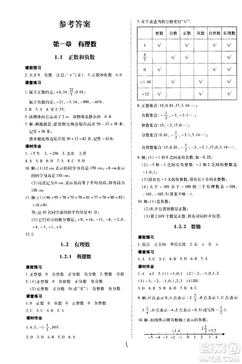 内蒙古少年儿童出版社2020本土攻略数学七年级上册RJ人教版答案
