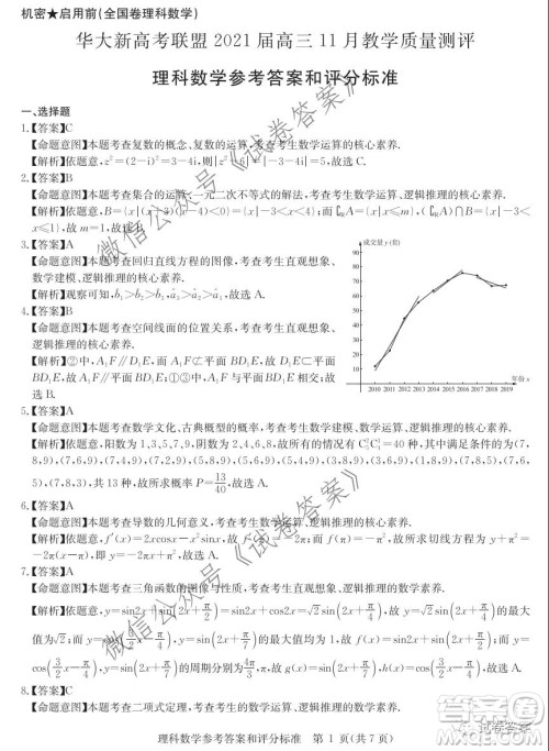 华大新高考联盟2021届高三11月教学质量测评理科数学试题及答案