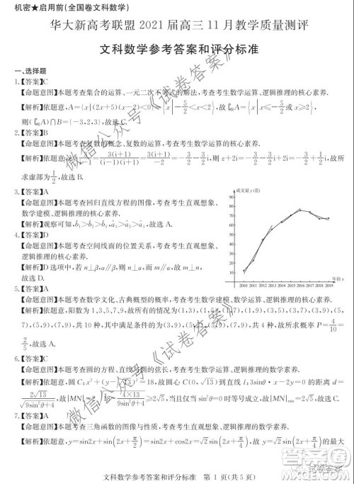 华大新高考联盟2021届高三11月教学质量测评文科数学试题及答案