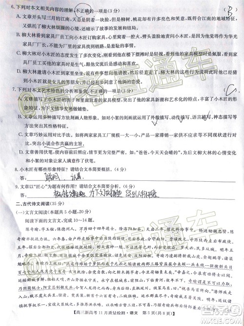 九师联盟2020-2021学年高三11月质量检测新高考语文试题及答案 九师联盟2020-2021学年高三11月质量检测新高考语文试题及答案