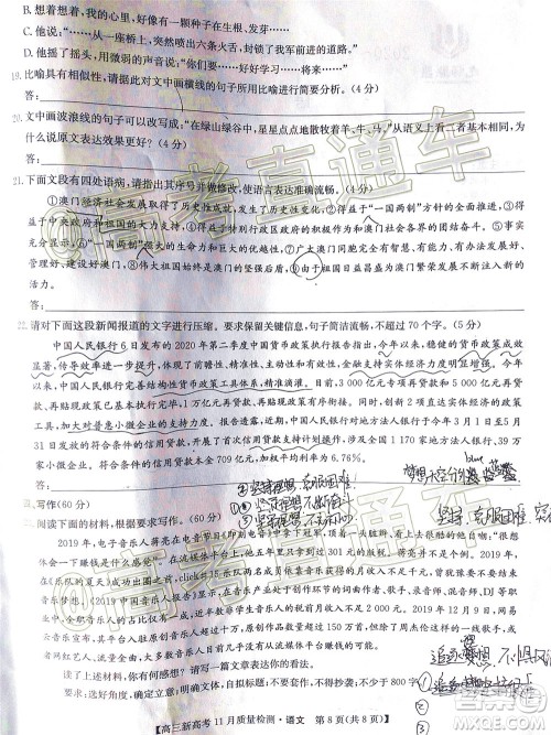 九师联盟2020-2021学年高三11月质量检测新高考语文试题及答案 九师联盟2020-2021学年高三11月质量检测新高考语文试题及答案