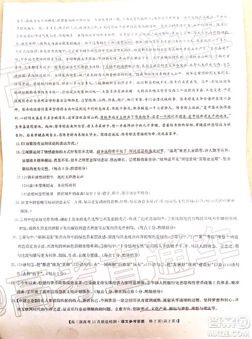 九师联盟2020-2021学年高三11月质量检测新高考语文试题及答案