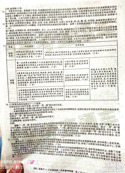 九师联盟2020-2021学年高三11月质量检测新高考历史试题及答案