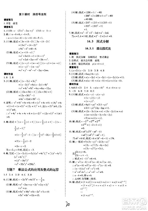 内蒙古少年儿童出版社2020本土攻略数学八年级上册RJ人教版答案