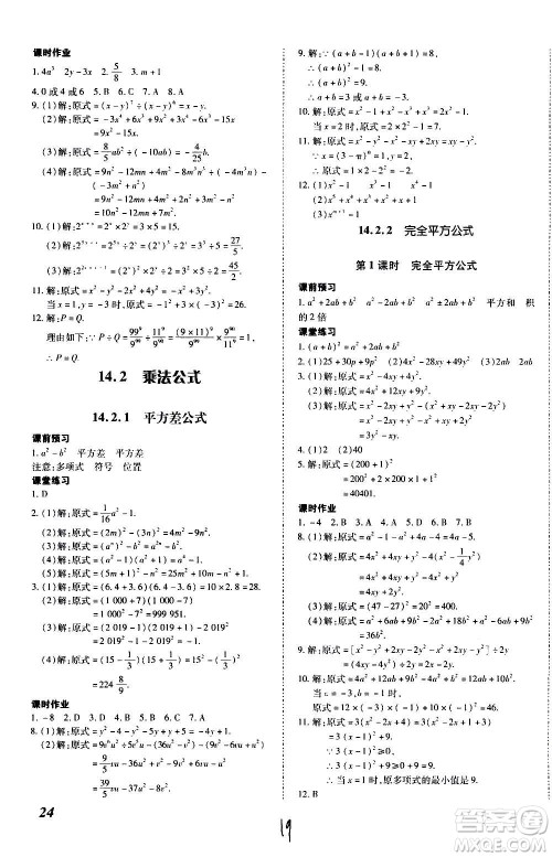 内蒙古少年儿童出版社2020本土攻略数学八年级上册RJ人教版答案