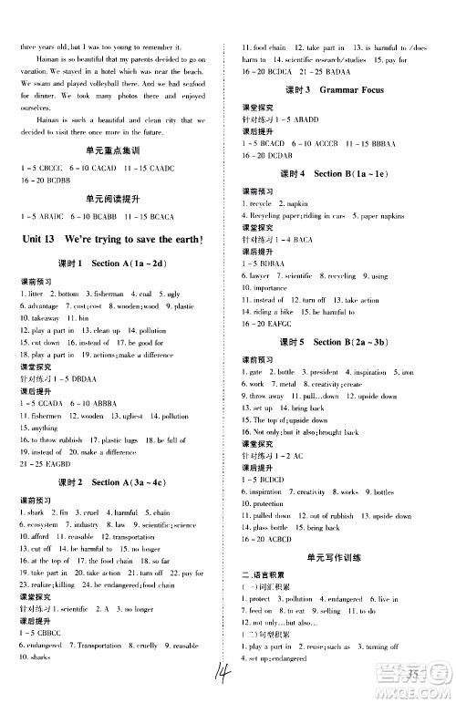 内蒙古少年儿童出版社2020本土攻略英语九年级全一册RJ人教版答案 内蒙古少年儿童出版社2020本土攻略英语九年级全一册RJ人教版答案
