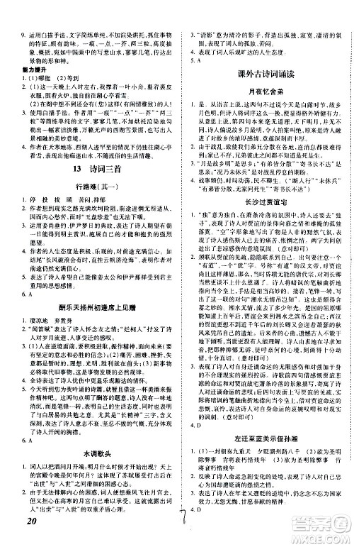 内蒙古少年儿童出版社2020本土攻略语文九年级全一册RJ人教版答案