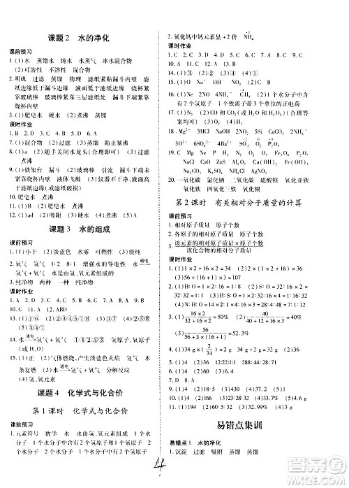 内蒙古少年儿童出版社2020本土攻略化学九年级全一册RJ人教版答案