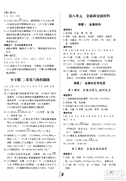 内蒙古少年儿童出版社2020本土攻略化学九年级全一册RJ人教版答案