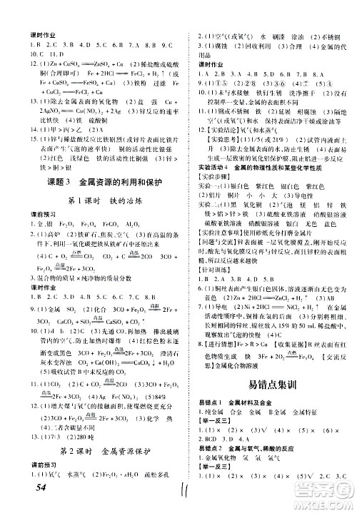 内蒙古少年儿童出版社2020本土攻略化学九年级全一册RJ人教版答案
