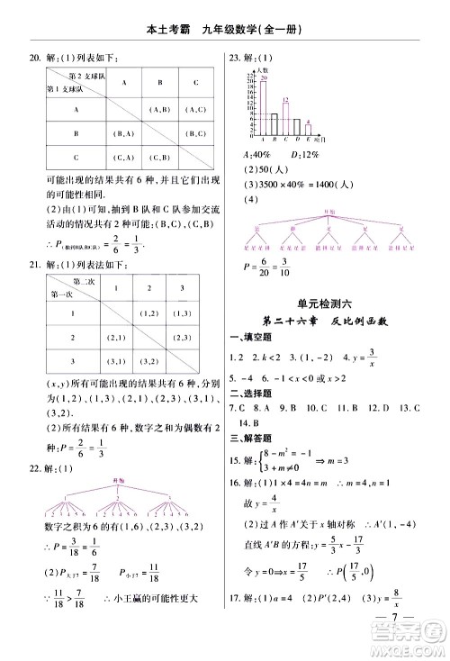 云南大学出版社2020本土考霸数学九年级全一册人教版答案