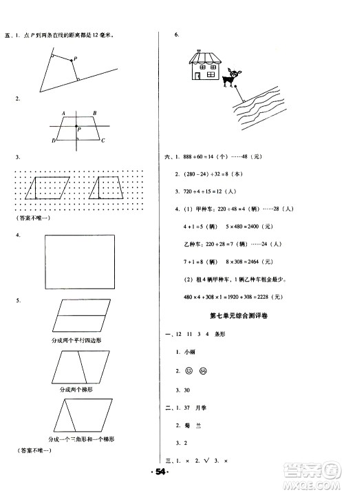 北方妇女儿童出版社2020全程考评一卷通数学四年级上册RJ人教版答案 北方妇女儿童出版社2020全程考评一卷通数学四年级上册RJ人教版答案