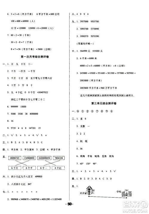 北方妇女儿童出版社2020全程考评一卷通数学四年级上册RJ人教版答案 北方妇女儿童出版社2020全程考评一卷通数学四年级上册RJ人教版答案