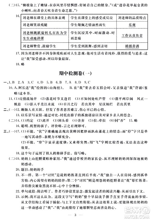 山东科学技术出版社2020单元检测卷语文七年级上册人教版答案 山东科学技术出版社2020单元检测卷语文七年级上册人教版答案