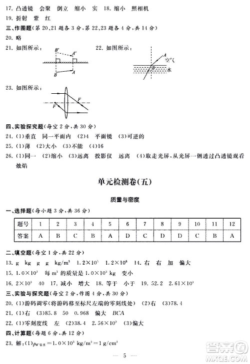 山东科学技术出版社2020单元检测卷物理八年级全一册人教版答案