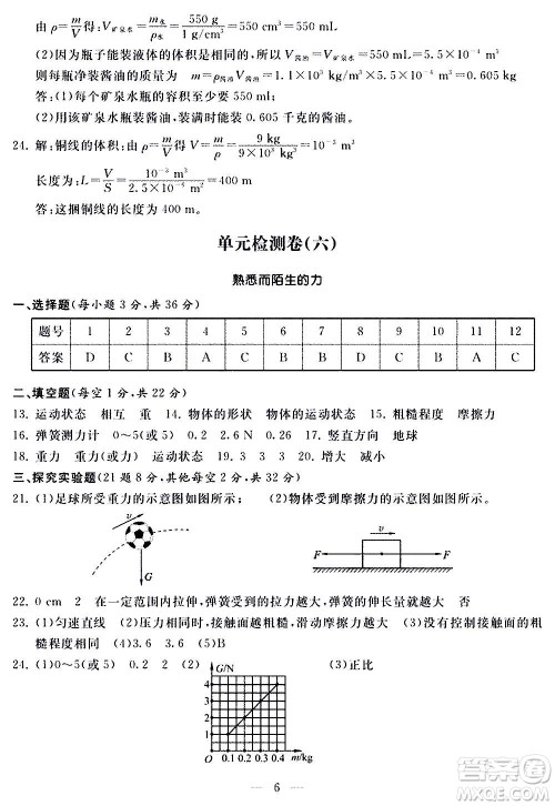 山东科学技术出版社2020单元检测卷物理八年级全一册人教版答案 山东科学技术出版社2020单元检测卷物理八年级全一册人教版答案